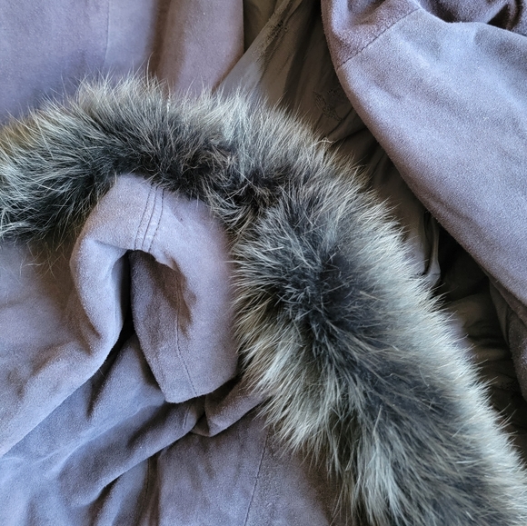 European Blue Suede button down winter coat w a hood - Picture 7 of 8